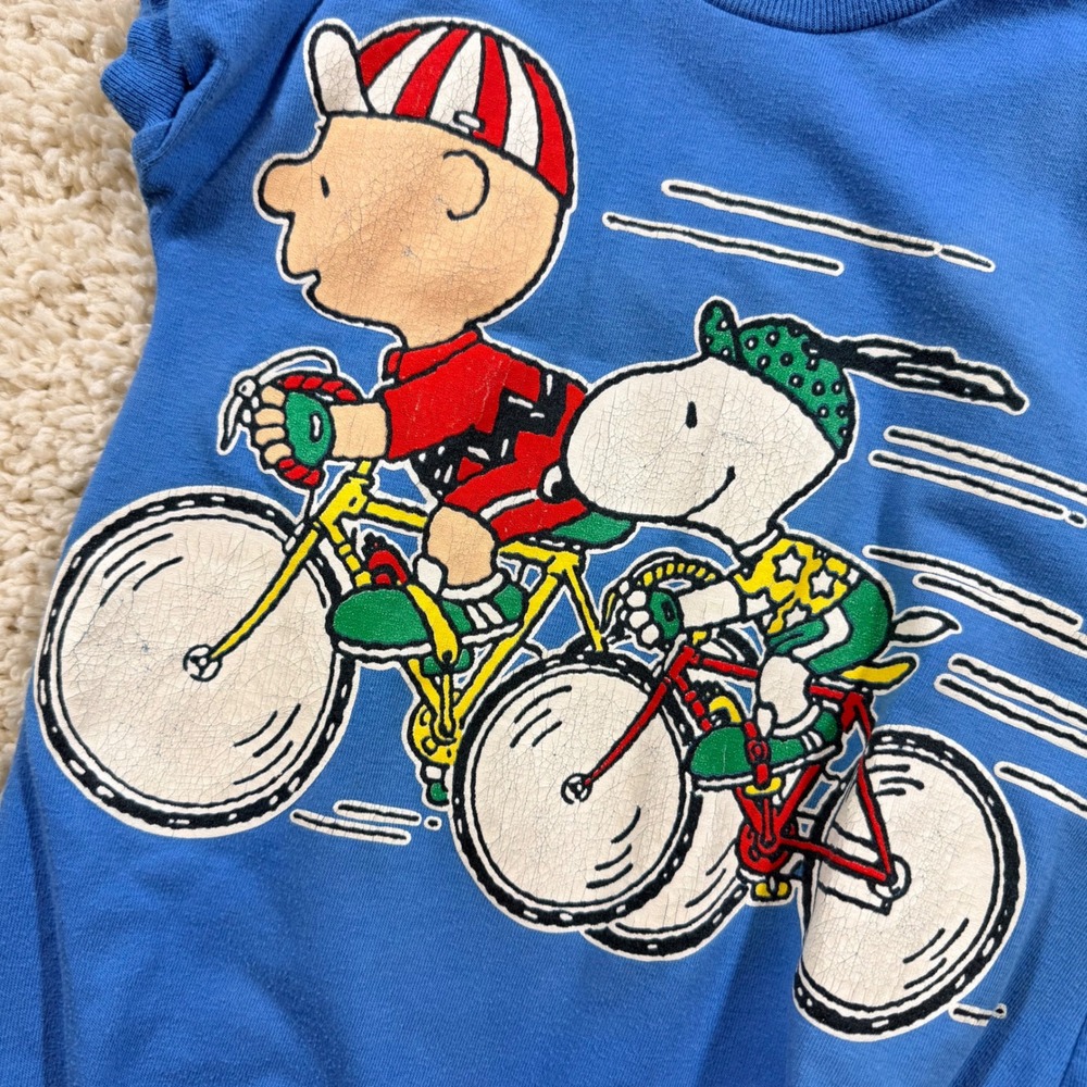 Vintage Peanuts Charlie Brown Snoopy Bicycle Romper 18 M Made in USA 90s Rare - Picture 6 of 13